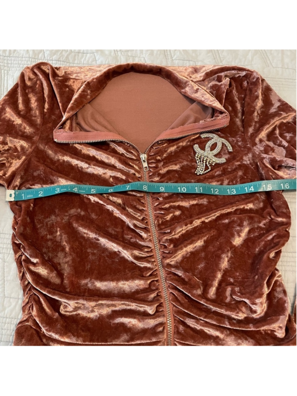 Velvet Zip-Front Jacket with Crystal CC Logo - unbranded - Picture 5 of 5